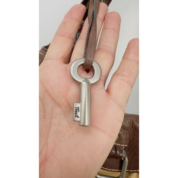 Fossil Hobo Tweed‎ Leather Bag Light Dark Brown Floral Lining silver buckle - Picture 8 of 16